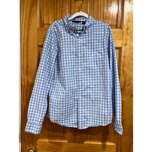 Young Boy Janie and Jack Blue and White Checkered Button Down Cotton Shirt 14